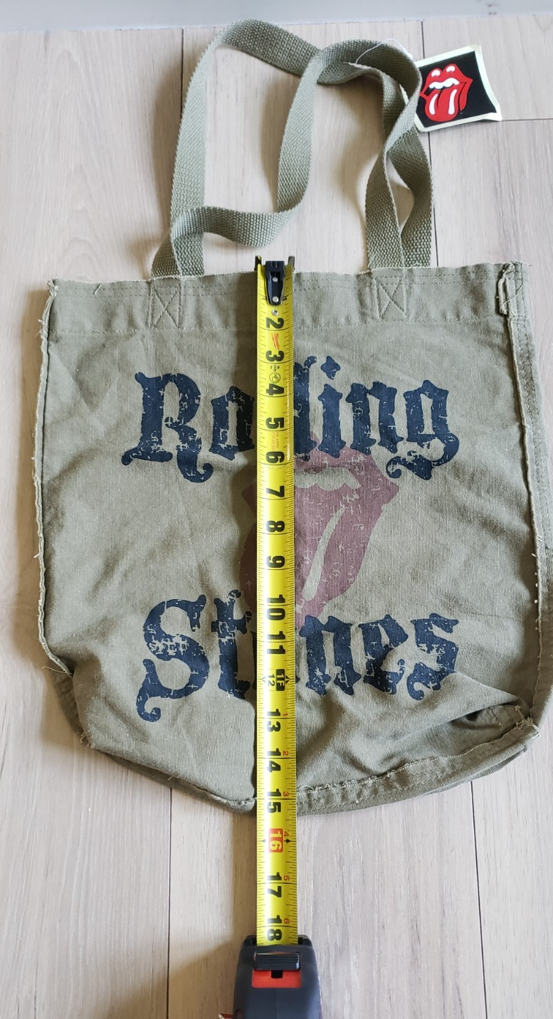 VTG Rolling Stones 2007 Army Green Canvas Tote Bag Y2K Band Merch School Purse3