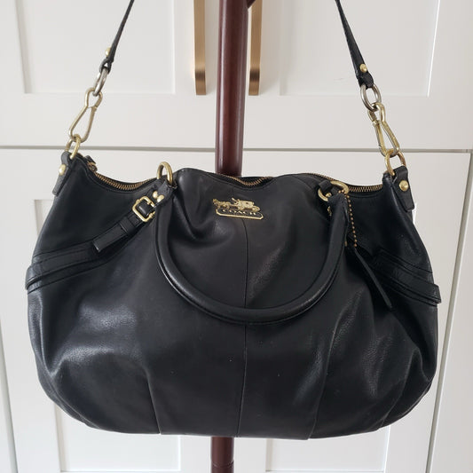 Coach Shoulder Bag Black Italian Leather Madison Satchel Top Handle Tote0