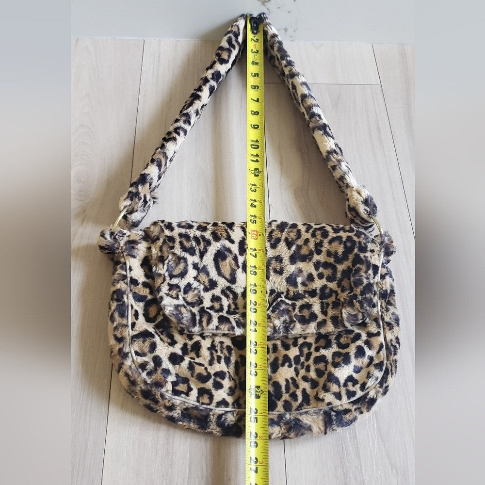 Lolita Jade Messenger Bag Womens Medium Brown Leopard Faux Fur Y2K Plush Satchel4
