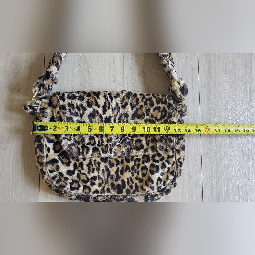 Lolita Jade Messenger Bag Womens Medium Brown Leopard Faux Fur Y2K Plush Satchel2