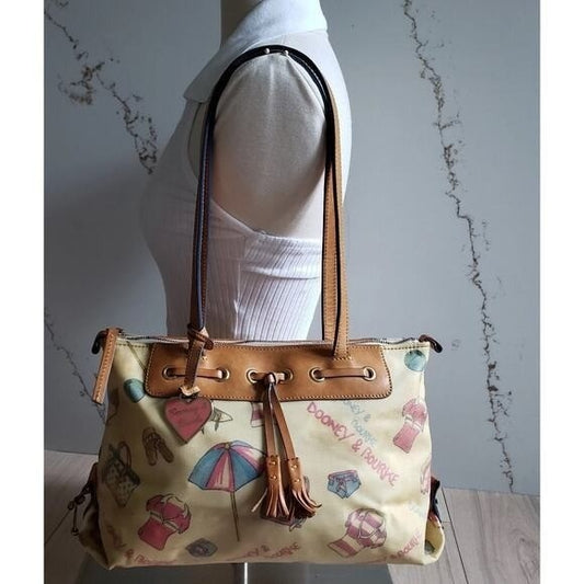 Dooney Bourke Shoulder Bag Vintage Popsicle Print Tote Sand Leather Iconic0