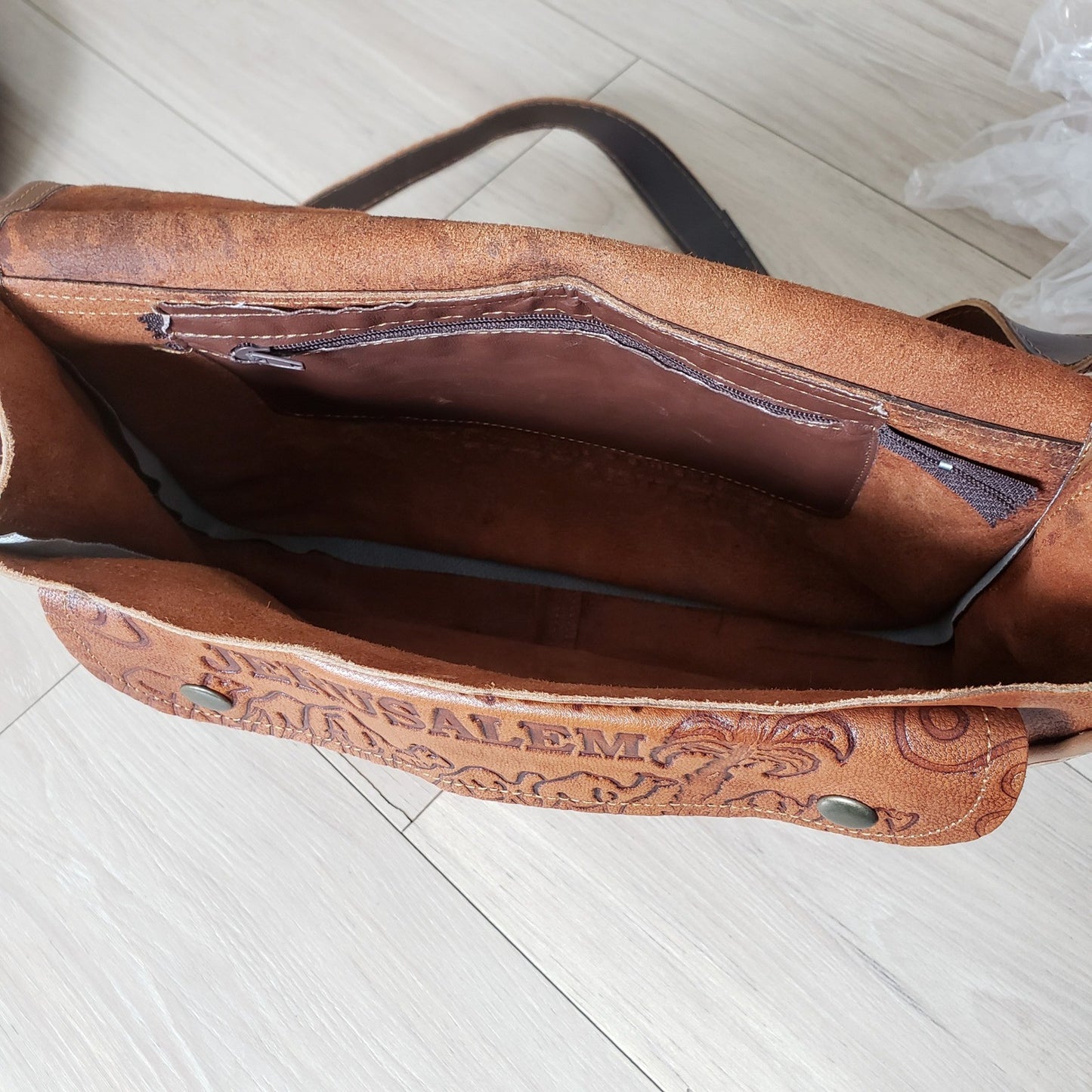 Holy Land Jerusalem Messenger Bag Unisex Medium Brown Leather Tooled Souvenir5