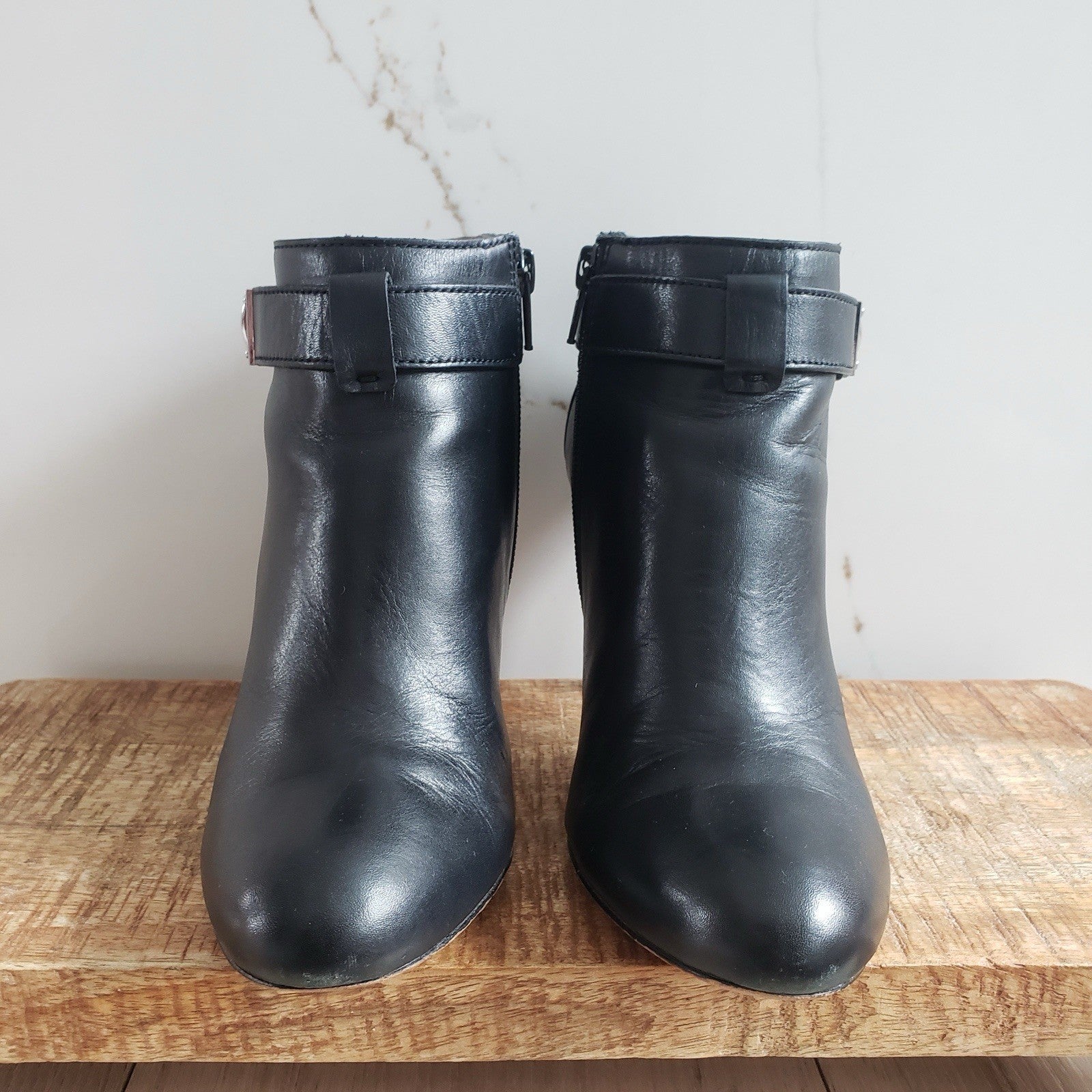 COACH Boots Womens 6.5 Black Sondra Leather High Heel Belted Booties4