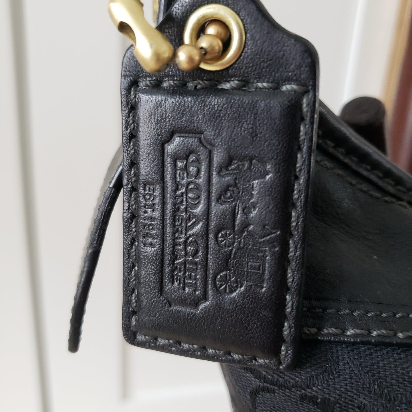 Coach Crossbody Bag Bleeker Black Signature Canvas Leather Trim Bucket Purse 5