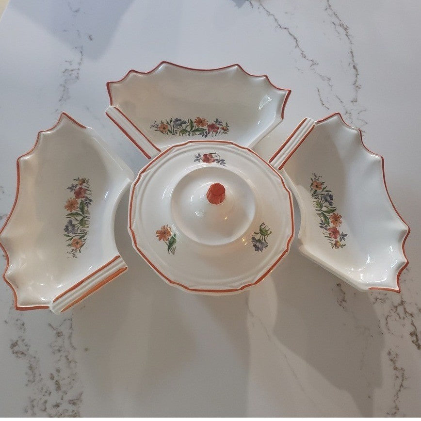 Vtg California Originals Chip Dip Serving Set Floral Ceramic 237 238 Made in USA1
