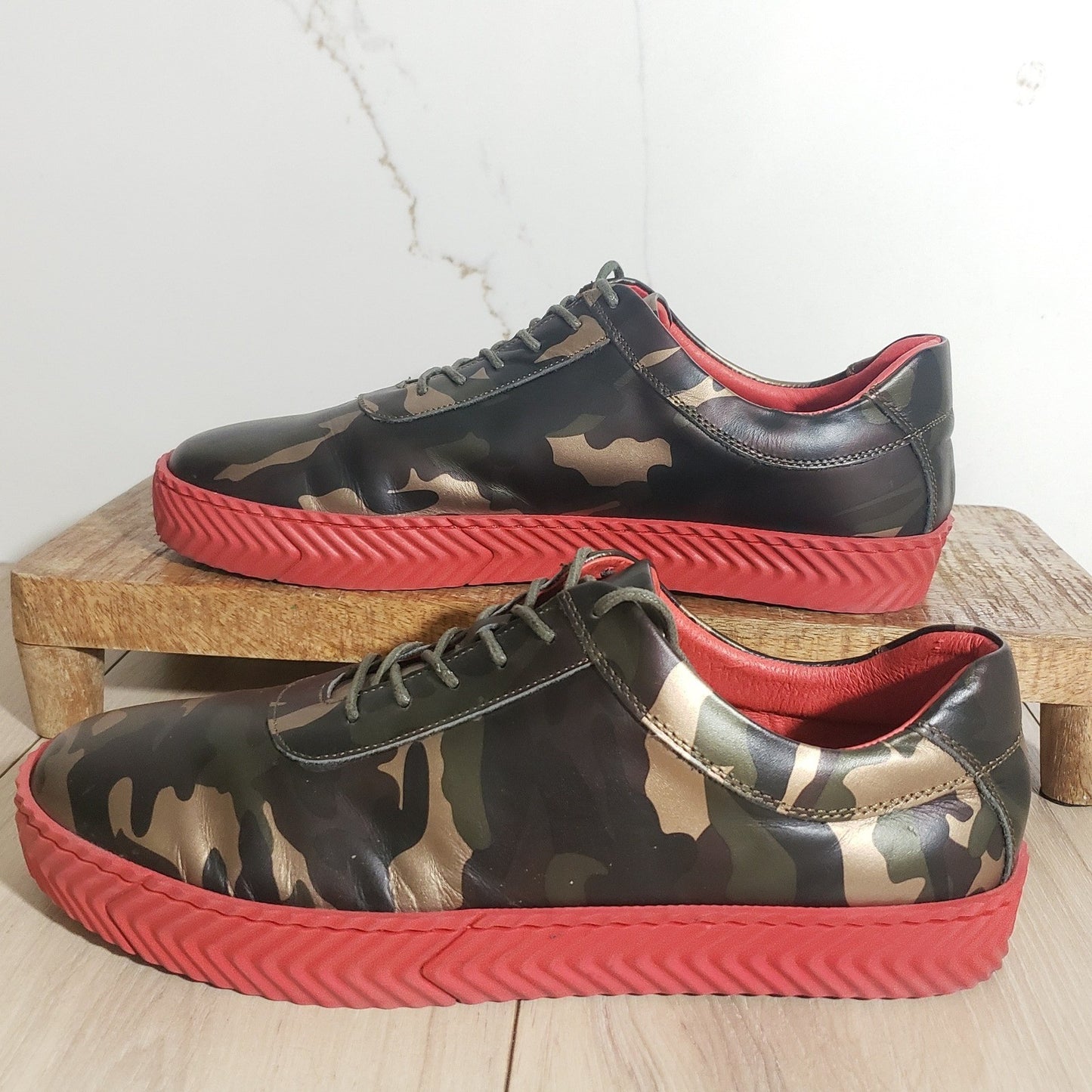 Marc Nolan Cody Camo Leather Sneakers Mens 9 Green Red Eva Sole Low Top Designer2