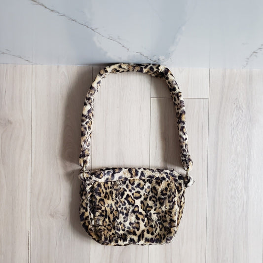 Lolita Jade Messenger Bag Womens Medium Brown Leopard Faux Fur Y2K Plush Satchel0