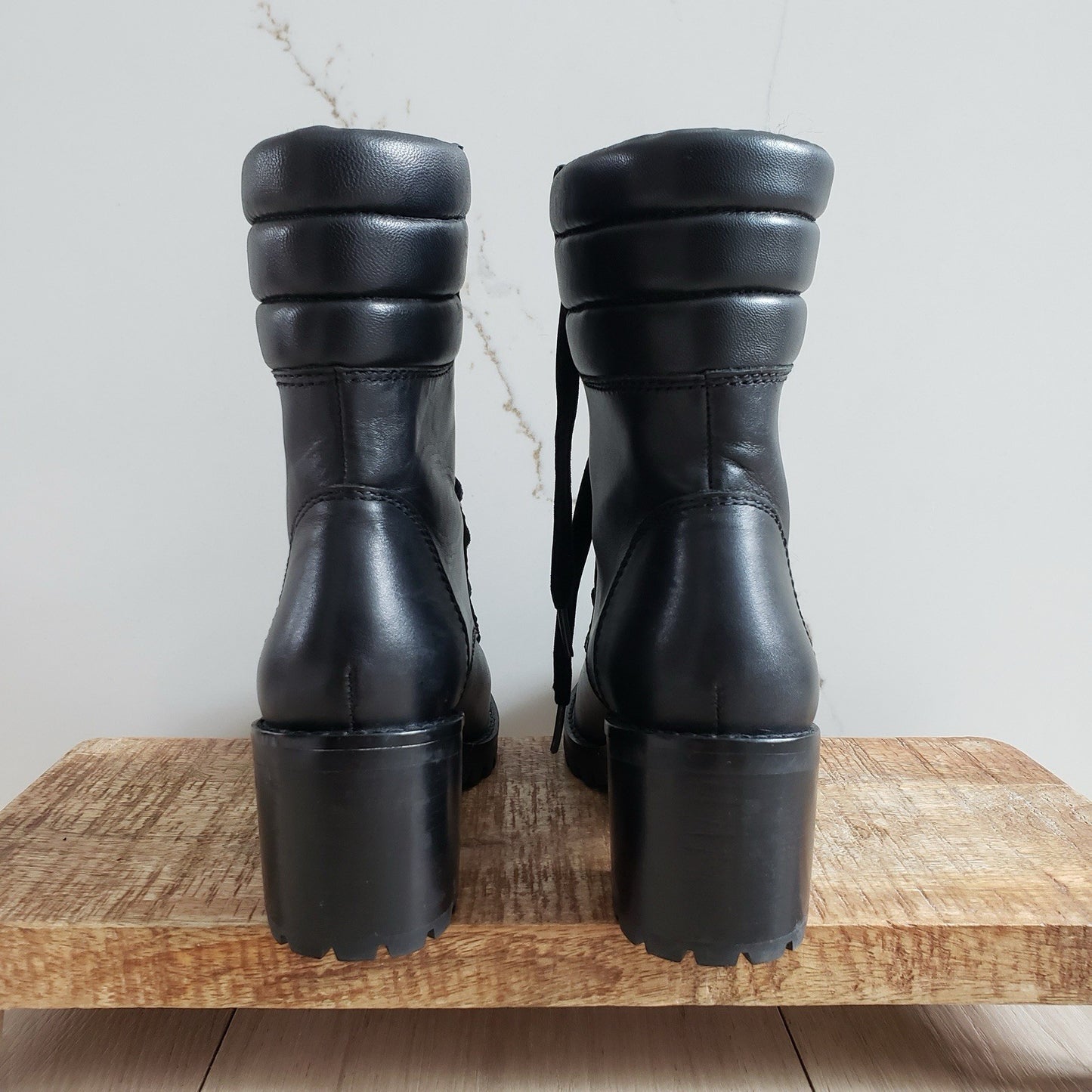 Coach Boots Womens 6 Black Leather Faux Fur Jenna Combat Block Heel5