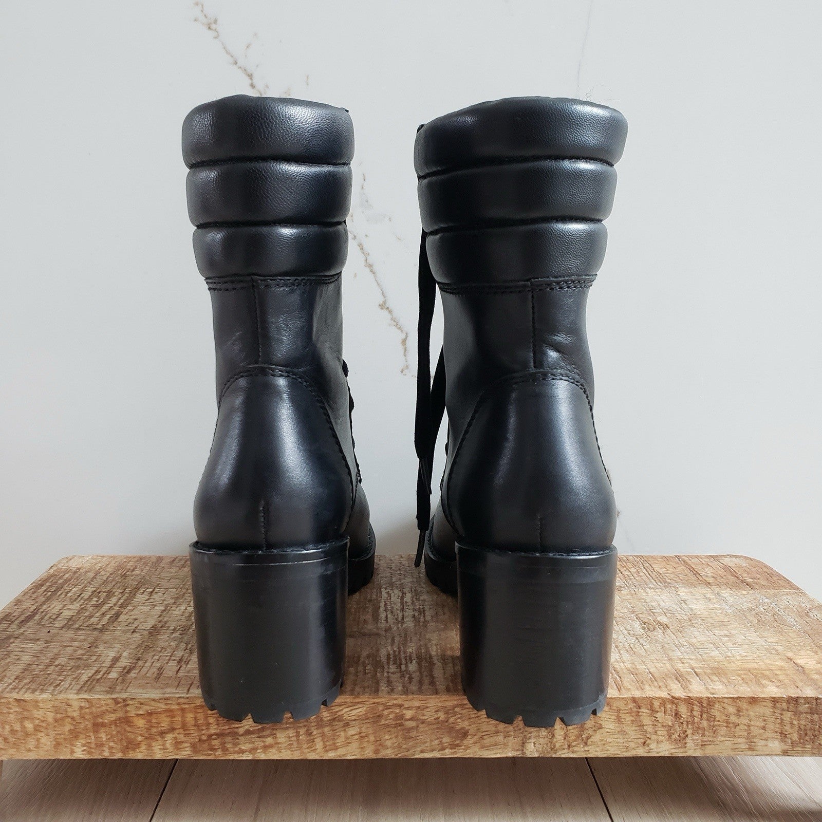 Coach Boots Womens 6 Black Leather Faux Fur Jenna Combat Block Heel5