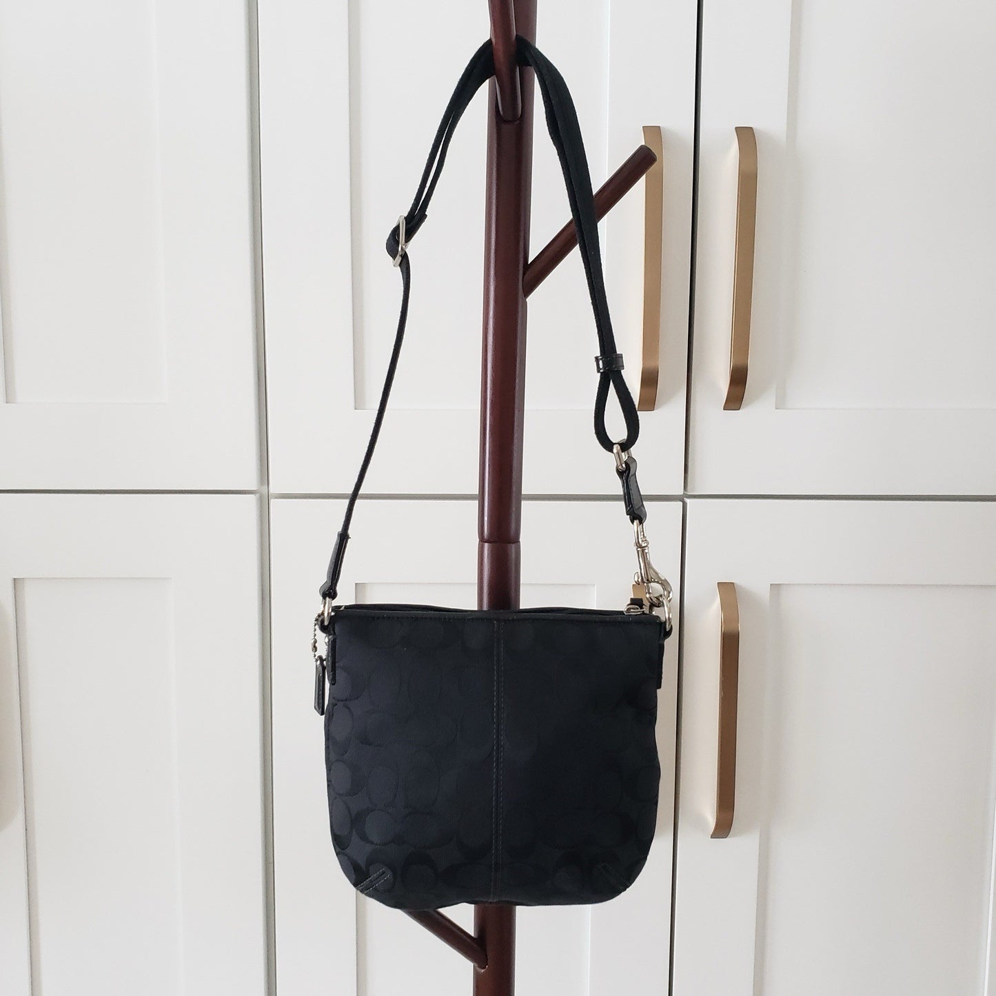 Coach Crossbody Bag Black Signature Jacquard Canvas Mini Y2K Purse2